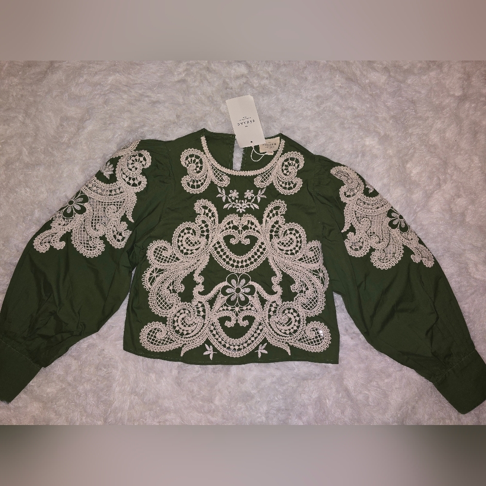 Sezane Jorden Blouse Khaki/Ecru